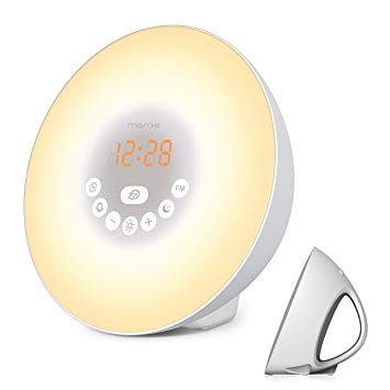 Elenest Sunrise Alarm Clock, Digital Clock, Wake Up Light with 6 Nature Sounds, FM Radio and Touch Control (White)