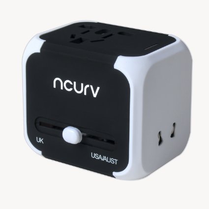 Universal International World Travel Adapter - Dual USB Dual Ports for your Devices - All-in-one Convenient AC wall charger - Safety Fused Surge-protected power plug (black/white)