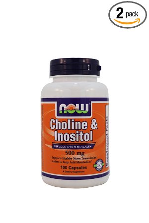 NOW Foods Choline and Inositol 100 Capsules  500mg Pack of 2