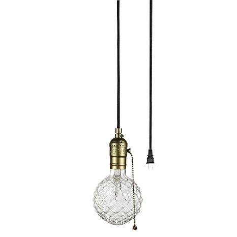 Globe Electric Edison 1-Light Plug-In Mini Pendant, Matte Bronze Finish, Designer Black Fabric Cord, Pull Chain On/Off Switch, Bulb Not Included, 65446