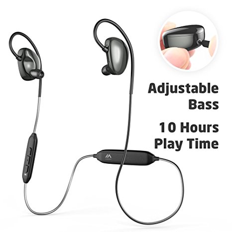 Bluetooth Headphones, VFAD Adjustable Bass Wireless 4.2 Sports Earbuds with Mic Sweat-proof Stereo/ Earbuds for Gym Running Headset 10 Hours Play Time