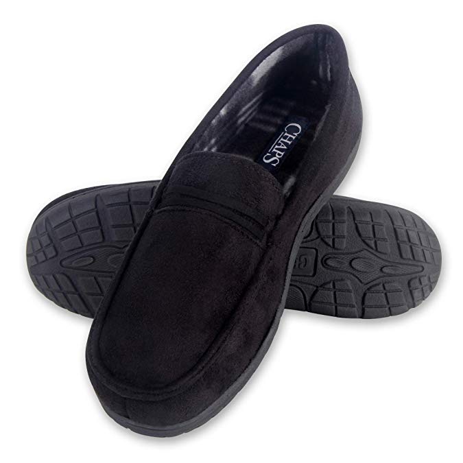 Chaps Men's Slipper House Shoe Moccasin Memory Foam Suede Indoor Outdoor Nonslip Sole Construction