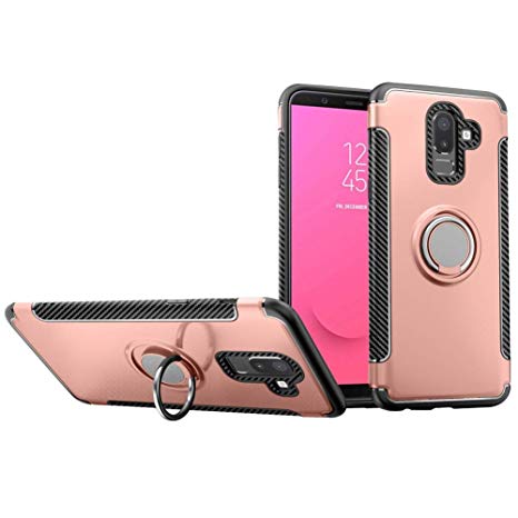 DWAYBOX Galaxy J8 2018 Case Hybrid Back Case Cover with 360 Degree Rotation Ring Holder for Samsung Galaxy J8 2018 6.0 Inch Compatible with Magnetic Car Mount Holder (Rose Gold)