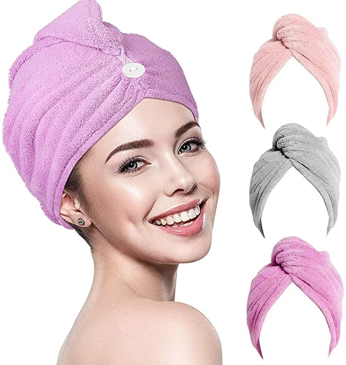 Rightwell Microfibre Hair Towel, 3 Pack Hair Drying Towels Wrap, Hair Turban Towel Super Absorbent Soft Fiber Belt Buckle Quick Drying Towel Perfect For Women Wet Long Hair