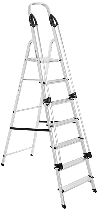 AmazonBasics Foldable Aluminium Ladder with Hand Rail and Anti-Slip Legs, 7 Steps