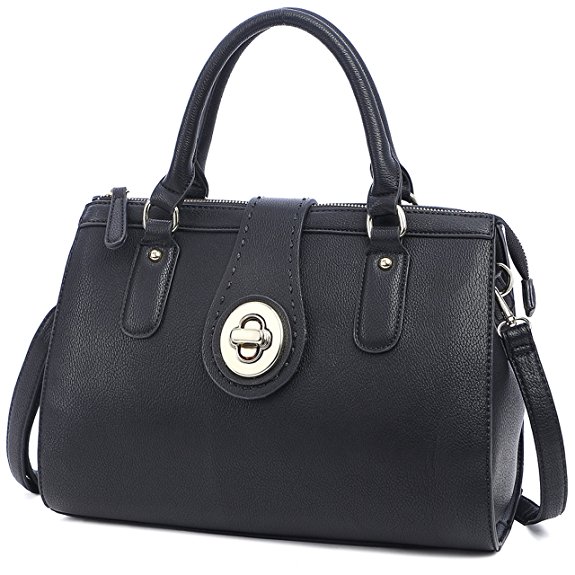 MG Collection Doctor Style Top Handle Bowler Handbag with Turn Lock