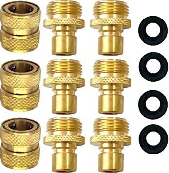 Garden Hose Quick Connector Solid Brass Quick Connector Garden Hose Fitting 3/4 inch GHT Water Hose Fitings Faucet Adapter (3 Female Coupler  6 Male Nipples)