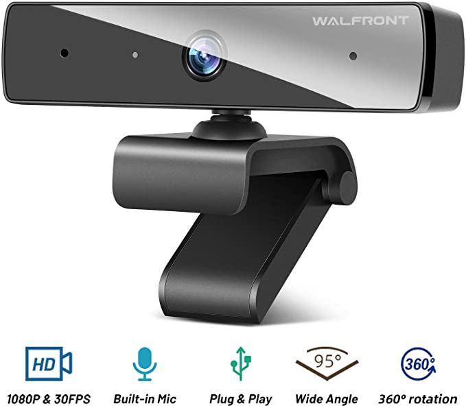1080P Webcam with Microphone, Walfront HD Web Camera for Computer Desktop Laptop, 95° Wide Angle USB Streaming Webcam with Plug and Play Multi-Compatible, for Video Conference, Recording, Online Class