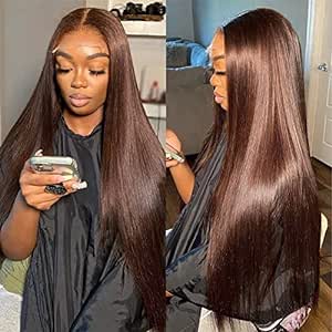 Hermosa 13x4 Chocolate Brown Lace Front Wigs Human Hair with Baby Hair 180 Density Straight Brown Lace Frontal Human Hair Wigs Pre Plucked Hairline 4# Brown Color 30 Inch