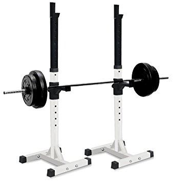 Sportmad Pair of Dumbbell Rack Adjustable Standard Solid Sturdy Steel Squat Stands Barbell Bench Free Press Stands Portable Rack for Home Gym Exercise Fitness Workout Training, 400lbs Capacity, White