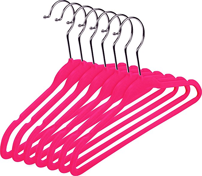 Kids Velvet Hangers (Pack of 25) Small Clothes Hanger - Non Slip - Space Saver - Pink Color - by Utopia Home