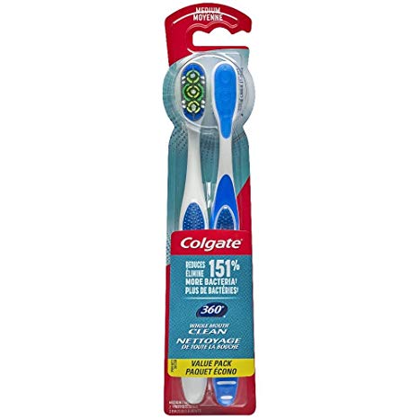 Colgate 360 Toothbrush Value Pack, Medium, 2 Count