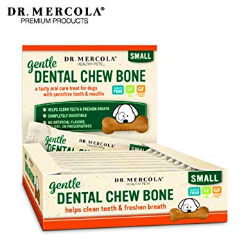 Dr. Mercola Gentle Dental Chew Bones -  12 Pack - Small Dogs Up To 25 lbs - Helps Clean Teeth and Freshen Breath -  A Completely Digestible Tasty Oral Care Treat for Older Dogs