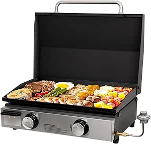 Hykolity 22 in Portable Tabletop Griddle with Hood, 24,000 BTU Heavy Duty Propane Gas Griddle Grill, Non-Stick Flat Top Caming Griddle with Stainless Steel Front Plate for Outdoor, Cooking, Tailgating