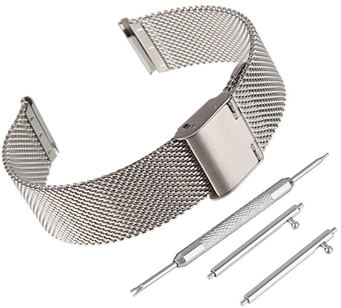 Bewish Fashion Stainless Steel Casual Watch Band Replacement JA120K Silver Band Bracelet Strap (Width: 14mm 16mm 18mm 20mm 22mm)