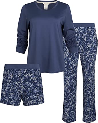 Lucky Brand Women's Pajama Set - 3 Piece Long Sleeve Sleep Shirt, Pajama Pants, Lounge Shorts (S-XL)