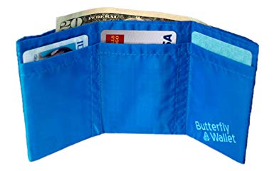 Butterfly Wallet - World's Lightest Thinnest Trifold Minimalist Wallet for Men & Women. Vegan. No Animal Products Used. Great For Front Pocket. Ultra-Compact Travel Partner. Blue