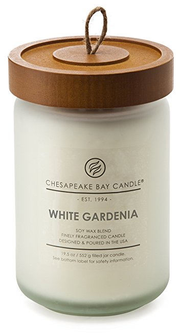 Chesapeake Bay Candle Heritage Collection Large Glass Jar Scented Candle with Lid, White Gardenia