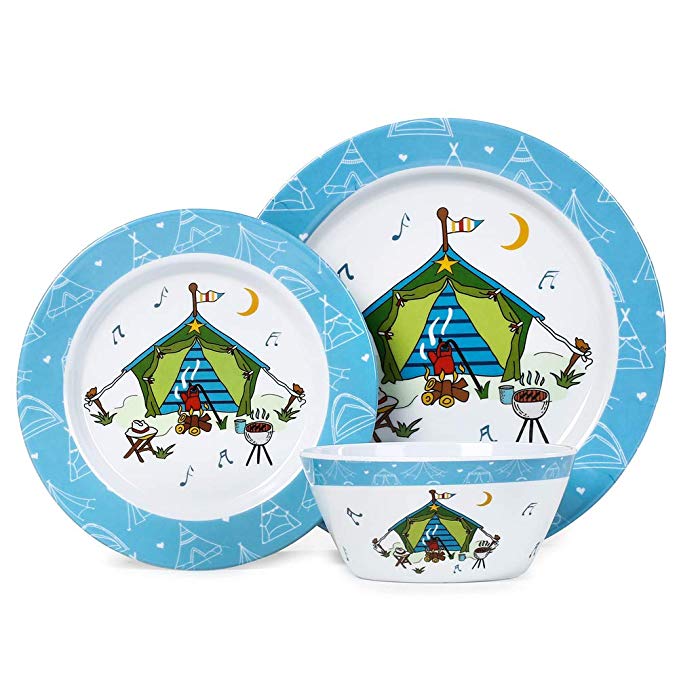 12pcs Melamine Dinnerware Set, Unbreakable Dinner Dishes Set for 4, Camping Picnic RV Use, Tent Pattern