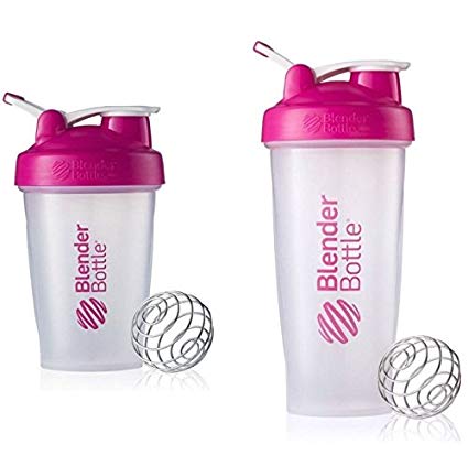 2 Pack Blender Bottle Classic 20 Oz & 28 Oz Classic loop top, Shaker Cup By SUNDESA Protein Shaker, Clear Pink