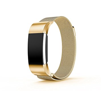 Fitbit Charge 2 Metal Band Gold , Ztotop Accessories Milanese Loop Stainless Steel Metal Bracelet Strap with Unique Magnet Lock for Fitbit Charge 2 HR 6.5" - 9"