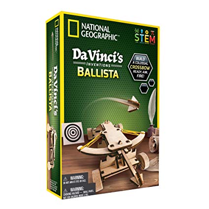 National Geographic NGDAVBAL Da Vinci's DIY Science & Engineering Construction Kit- Build Your Own Functioning Wooden Model of The Original Ballista, Brown