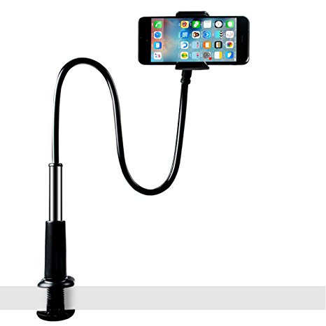Flexible Phone Stand, Licheers Lazy Phone Holder Long Arm Gooseneck, 360 Rotating Bracket for Universal Cell Phone, Safe Grip Securely Clamped to Desk, Bed Post, Counter Top (Black)