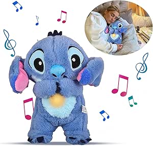 Breathing Stuffed Animal Plush Cute Anxiety Relief Stuffed with Realistic Breathing Motion and Lights Music for Anxiety Adults and Kids