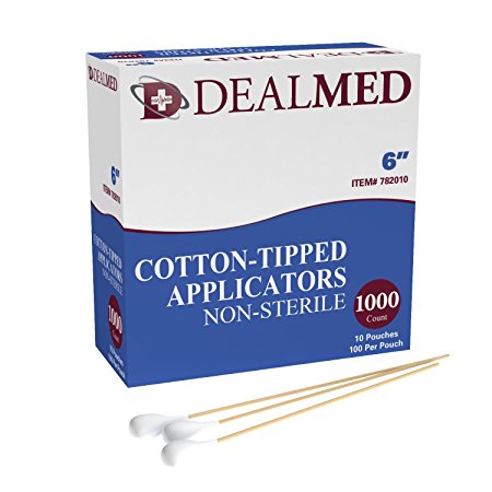 Dealmed Cotton Tipped Applicator with Wooden Shaft, 6 inches, 1000 Per Box