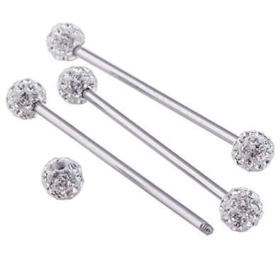 PiercingJ 1pc Stainless Steel Clear Czech Crystal Long Industrial Stud Barbell Earrings