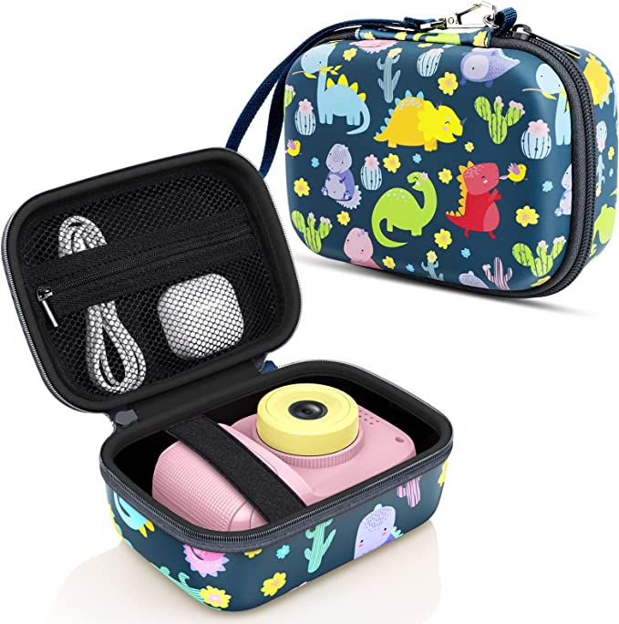 MoKo Kids Camera Case Compatible with Seckton/Goopow/CIMELR/Ourlife/OZMI/GKTZ/Dylanto/PROGRACE/Rindol/Dwfit/hyleton Digital& Video Camera,PU Hard Carrying Bag with Inner Pocket,Turquoise Dinosaur Land