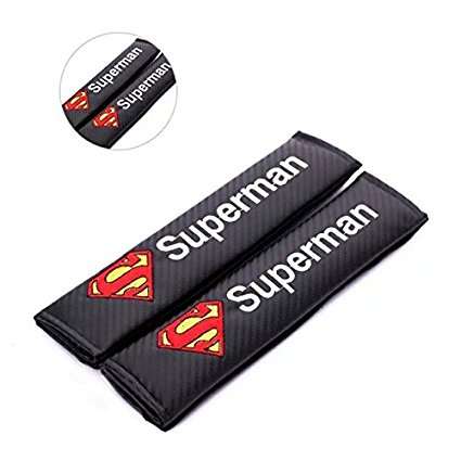 Amooca 2pcs Carbon Fiber Embroidery Car Seat Belt Superman Logo Cushions Shoulder Pad