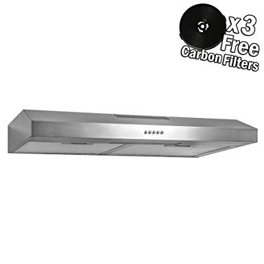 AKDY 24" Under Cabinet Stainless Steel Push Panel Kitchen Range Hood Cooking Fan w/Carbon Filters … (24)