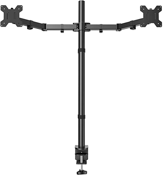 HUANUO Dual Monitor Stand with Extra Tall Pole 39.37 inch, Fully Adjustable Monitor Mount, C Clamp & Grommet Mounting Base