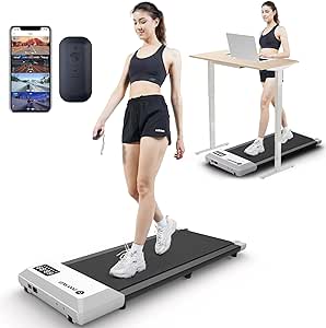 DeerRun Walking Pad, 2024 Upgrade Smart Under Desk Treadmill for Home Office, Quiet Portable Treadmill, APP/Remote Control, LED Display, Installation-Free