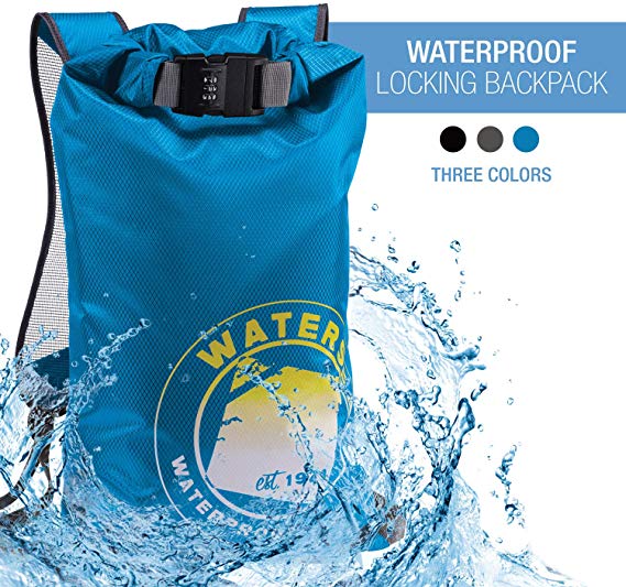 WaterSeals Locking Backpack   Waterproof Bag for Women & Men with Ripstop Material & Anti-Theft Combination Lock to Protect Wallet, iPhone or Valuables at the Beach, Pool, Skiing, or Camping