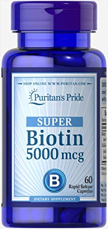 Puritans Pride Vitamin Capsules, Super Biotin, 5000 Mcg, 60 Count, 60 Count