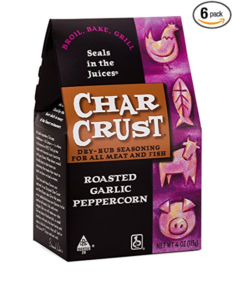 Char Crust Dry-Rub Seasoning, Roasted Garlic Peppercorn, 4-Ounce Boxes (Pack of 6)