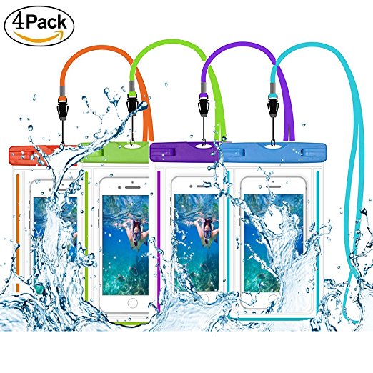 Universal Waterproof Case, Amever 4 Pack CellPhone Dry Bag Pouch Waterproof, for iPhone 7, 7 Plus, 6S 6,6S Plus, 5S, Samsung Galaxy Phone S8, S7, S6, Note 5, 4 HTC LG Sony Nokia Motorola up to 6.0"
