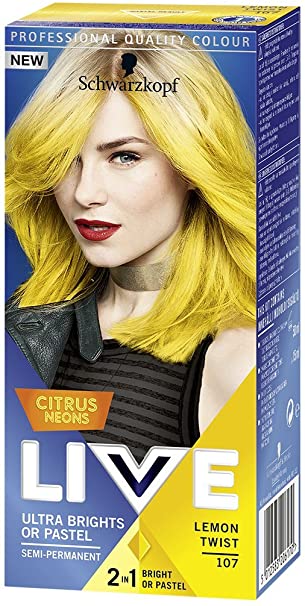 Schwarzkopf LIVE Ultra Brights or Pastel Citrus Neons Lemon Twist 107 Semi-Permanent Hair Dye, Pack of 3