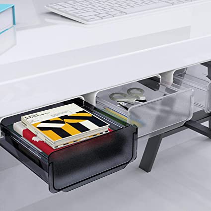 Fealkira Desk Drawer, Under Desk Drawer for Office/Bedroom/Schoolroom/Kitchen, Self-Adhesive Under Desk Storage for Phone/Pens/Pencils/Keys/Cutlery (M)