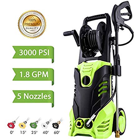Homdox 3000 PSI Electric Pressure Washer, High Pressure Washer, Professional Washer Cleaner Machine with 4 Interchangeable Nozzles,1.80 GPM,Green 1800W