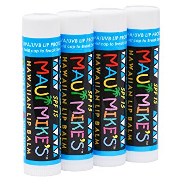Best LIP BALM for Chapped Lips by Maui Mike’s Pina Colada (4 pack) Glides on Smooth for Soothing Lip Care - SPF 15, Aloe, Vitamin E - Restore Dry Lips Today! (Pina Colada)