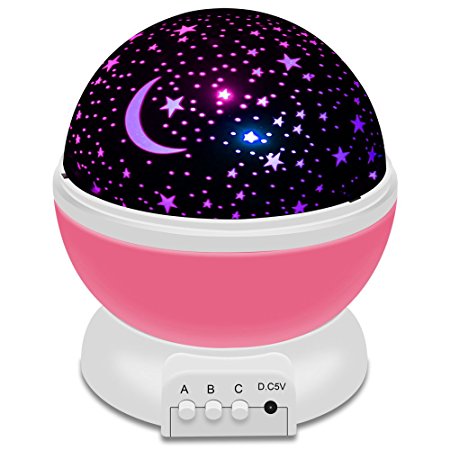 Airsspu Night Light LED Moon and Star Romantic Rotating Sky & Cosmos Cover Projector Night Lighting for Children Adults Bedroom, Mood/Decorative Light, Baby Nursery Light, Living Room Gift (Pink)