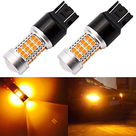 ENDPAGE 7443 7440 992 T20 LED Bulb 2-pack, Amber Yellow, Extremely Bright, 54-SMD with Projector Lens, 12-24V, Works as Turn Signal Blinker Lights