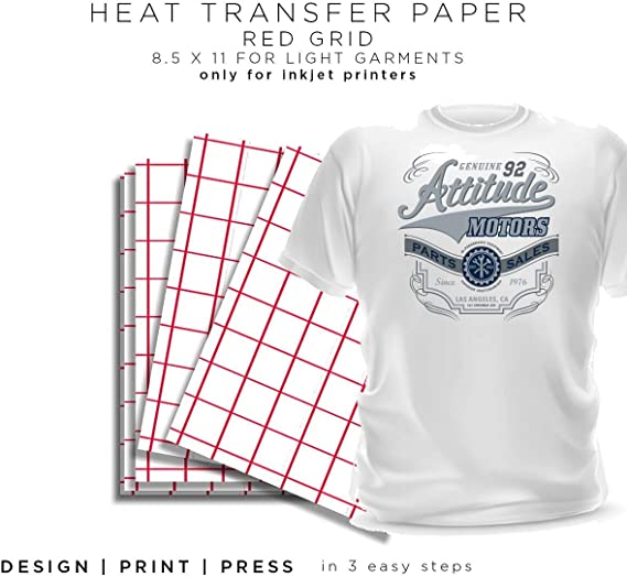 Red Grid Inkjet Heat Transfer Paper - 8.5" x 11" (50 sheets)NEW & IMPROVED!
