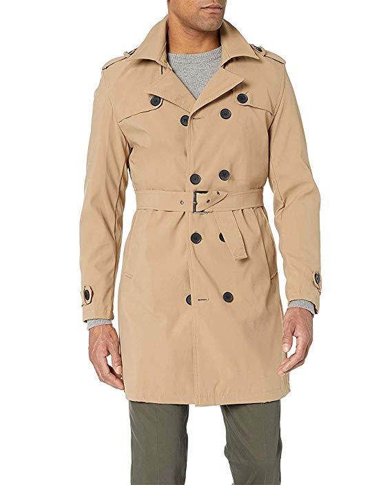WULFUL Men's Double Breasted Trench Coat Slim Fit Business Mid-Long Jacket with Belt