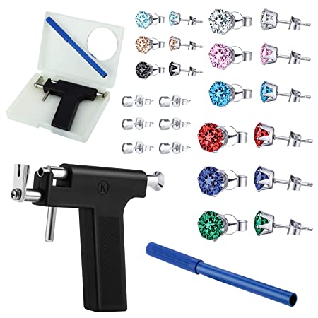 Ear Piercing Kit HailiCare Ear Piercing Tool Set Ear Piercing Gun Ear Nose Navel Body Piercing Machines with 12 Pairs Stud Earrings for Salon Home Use (Black)