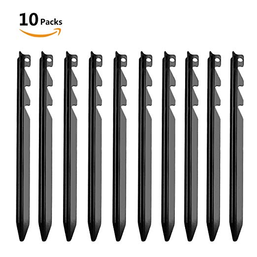 Telustyle Sturdy Tent Stakes with Reflective Pull Cords Heavy Duty Aluminum Adjustable Tri-Beam Tent Pegs for Garden Outdoor Camping Backpacking Essential Gear - 10 Pack