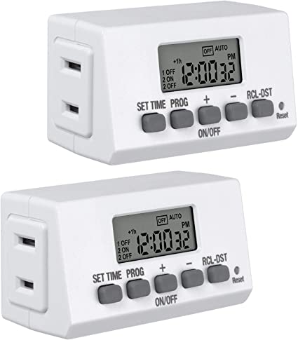 BN-LINK Mini Indoor Easy Set Stackable 24-Hour Digital Outlet Timer 2-Prong 2 On/Off Programs (2 Pack) Compact For lights lamps fans accurate 8A/1000W 1/3HP